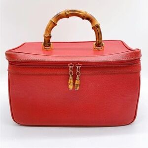 Gucci Red Cosmetic Bag with Bamboo Handle